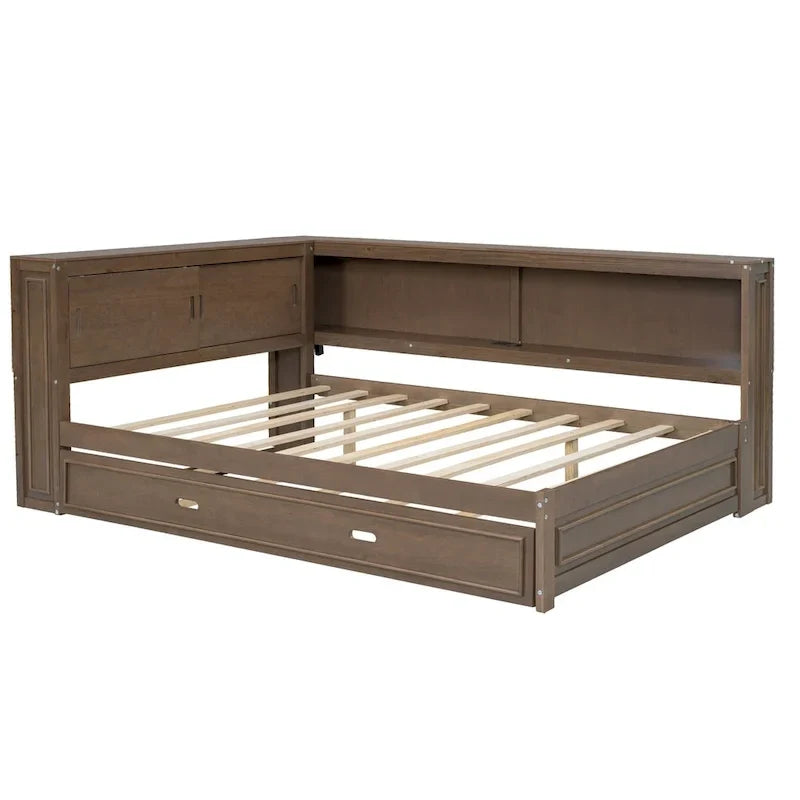 Lit de repos double avec étagères, chargement USB, lumières LED et lit gigogne simple