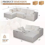 Celebalcony Canapé modulaire sans os 103, chaise longue en forme de L avec 2 porte-gobelets, canapés nuages moelleux en velours côtelé pour salon, aucun assemblage requis
