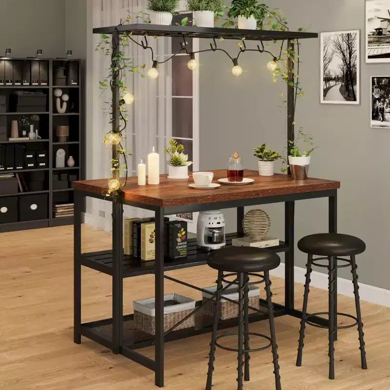 Îlot de cuisine avec rangement, étagère de boulanger, table d'îlot pour cuisine, étagère de micro-ondes à 3 niveaux, grande table de bar à café, étagère de rangement, 5 crochets