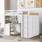 Lit mezzanine CLIHOME grand format avec 3 tiroirs de rangement, bureau et armoire