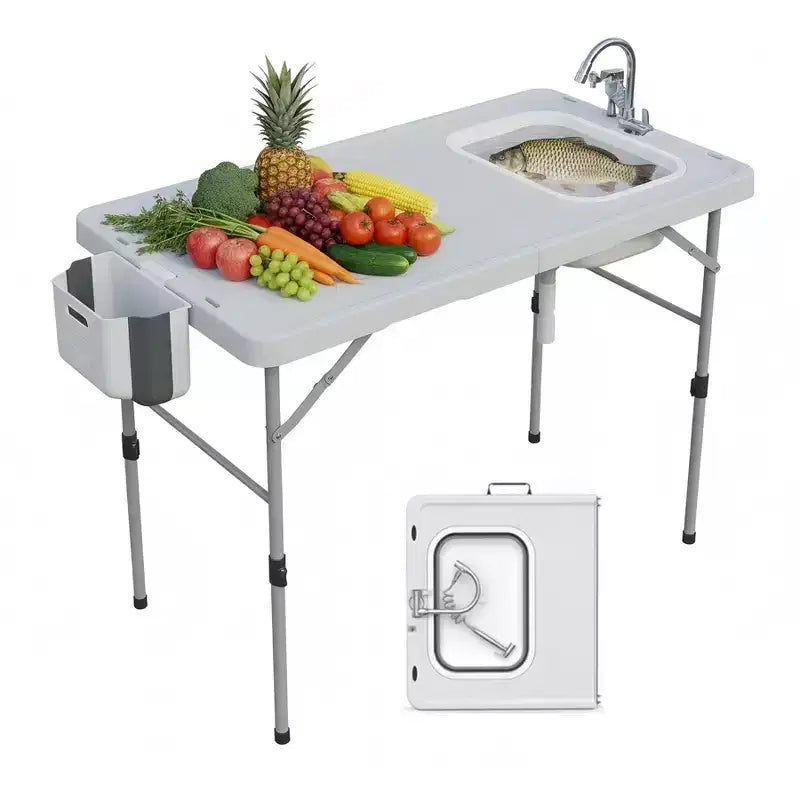 Table de nettoyage de poisson pliante avec évier pliable, table de camping portable et station de nettoyage de poisson, évier de camping avec tuyau de vidange de robinet et pulvérisateur
