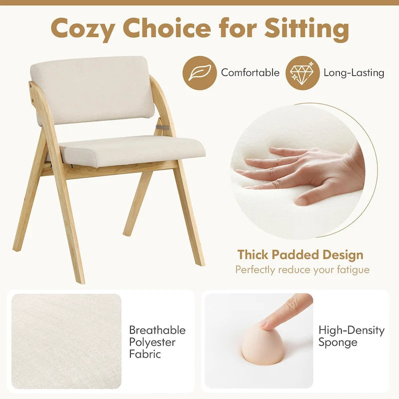 Gymax Ensemble de 4 chaises de salle à manger Chaise de cuisine pliante avec pieds en bois d'hévéa