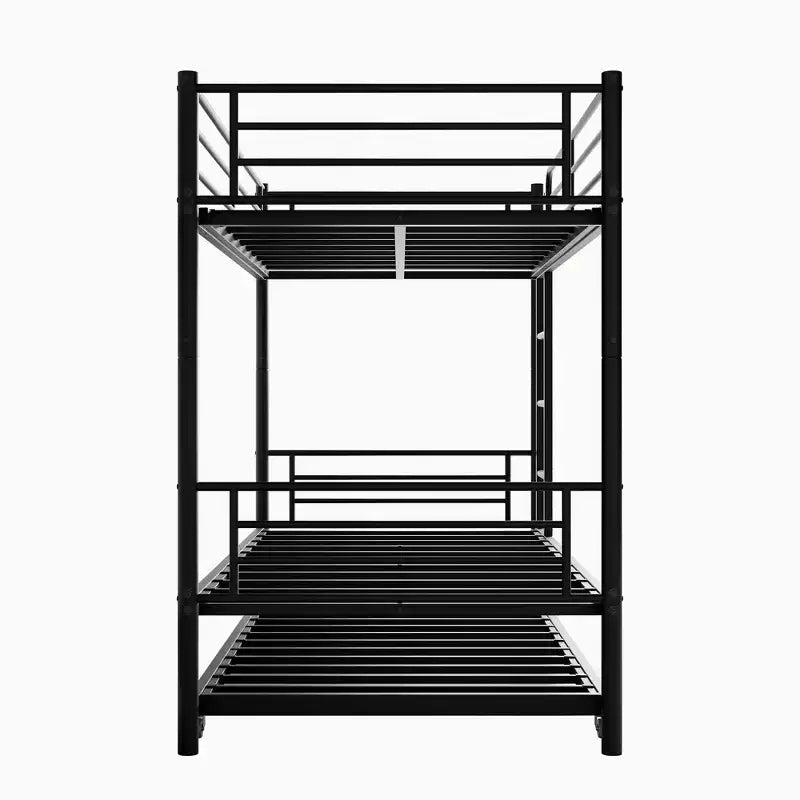 MAYEERTY Lit superposé noir en métal, taille double, avec lit gigogne, échelle, barrière de sécurité pleine longueur, sans bruit, pas besoin de sommier tapissier