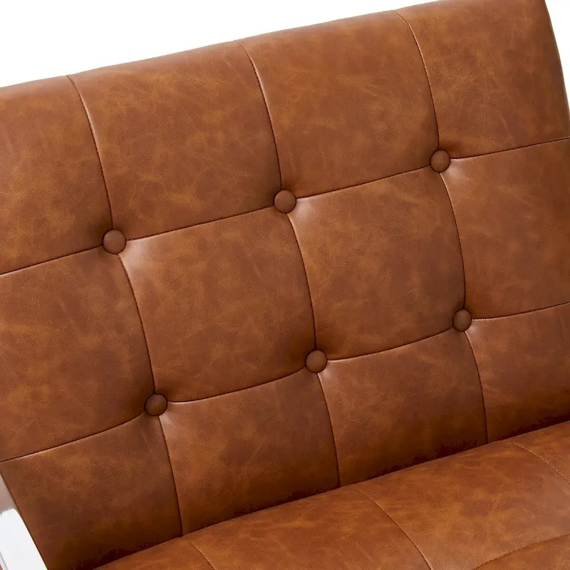Glitzhome Fauteuil d'appoint touffeté en cuir PU crème, style milieu de siècle, 77,5 cm de hauteur, avec cadre chromé