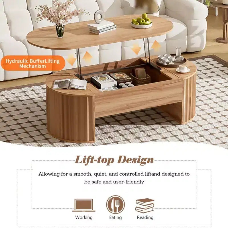Table basse relevable de 47,2 po, table de salon ovale en bois avec rangement caché, table basse moderne pour salon, chambre à coucher ou bureau
