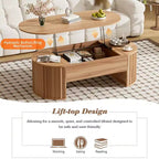 Table basse relevable de 47,2 po, table de salon ovale en bois avec rangement caché, table basse moderne pour salon, chambre à coucher ou bureau