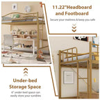 Lit mezzanine double avec échelle amovible et garde-corps de sécurité intégral, lit mezzanine double avec cadre en métal robuste d'une capacité de 180 kg, gain de place.
