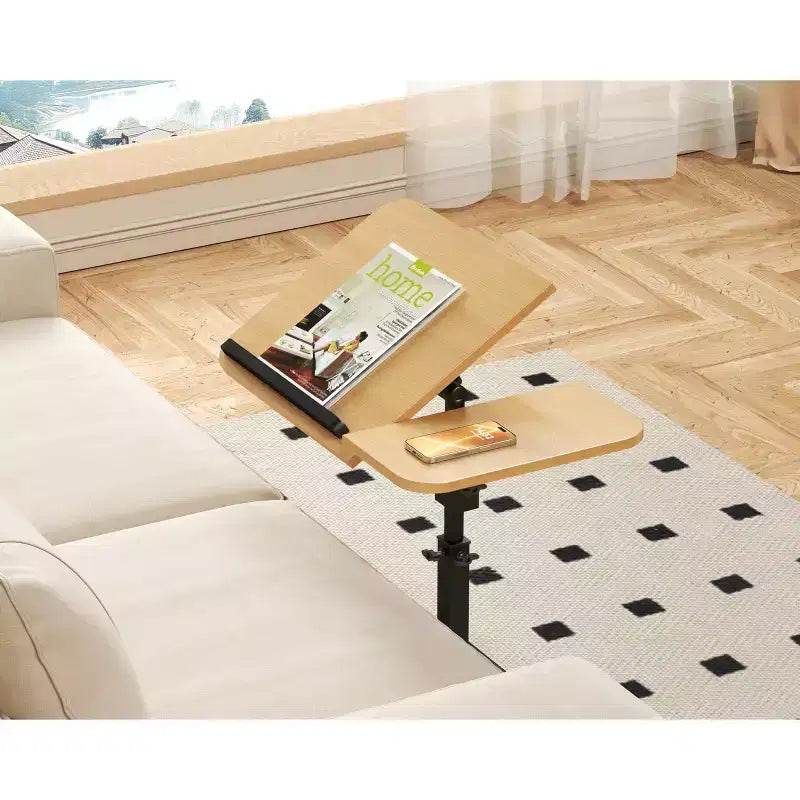 1 Table d'appoint en C, Table de lit à roulettes réglable en hauteur, Table de canapé multi-usage et Bureau d'ordinateur portable pour petits espaces