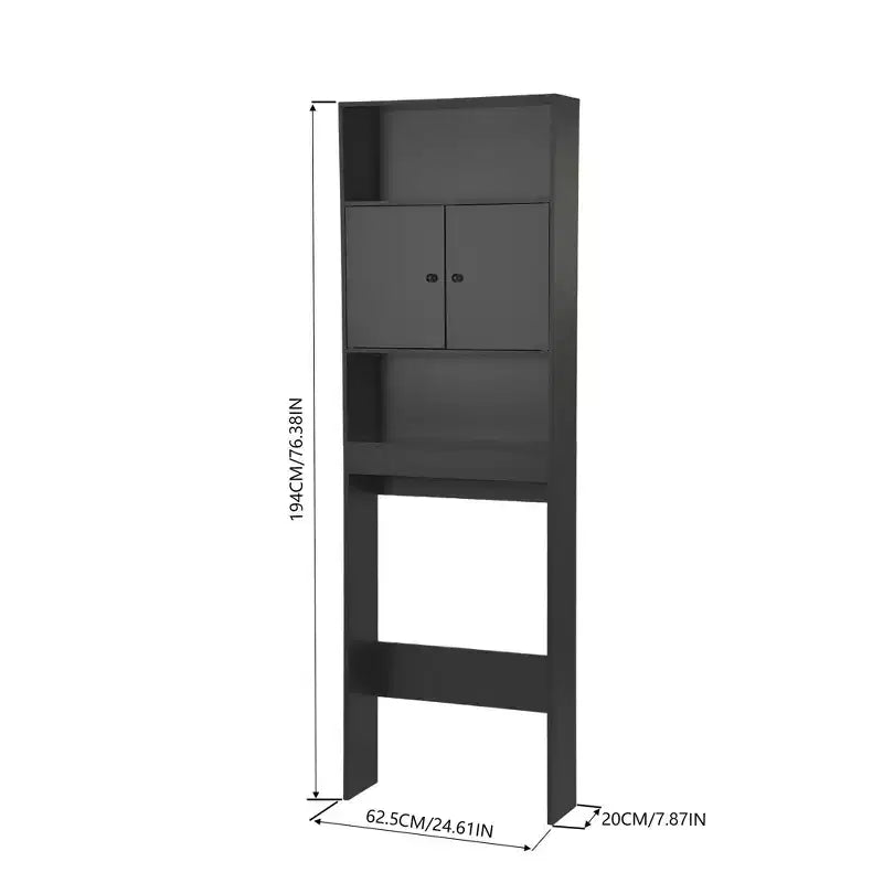 FurnitureR Meuble de Rangement Au-Dessus des Toilettes, Étagère de Rangement de Salle de Bain à 3 Niveaux avec Deux Portes et Rangement Ouvert, Meuble Autoportant pour Salle de Bain, Hauteur 194 cm