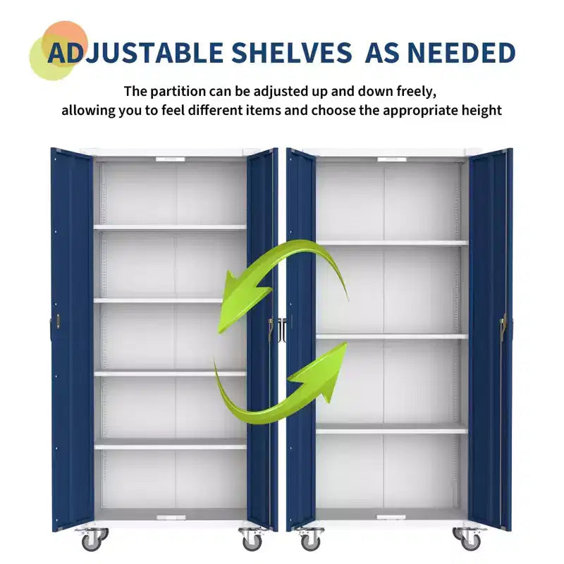 Armoire de rangement à casiers 72 H – Armoire métallique robuste avec 2 portes et 4 étagères réglables, organisateur utilitaire verrouillable pour garage et bureau – Bleu
