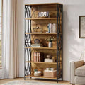 Bibliothèque industrielle Lantine 70.87, étagère à 6 niveaux avec cadre métallique géométrique et étagères de rangement ouvertes pour bureau à domicile, salon, marron