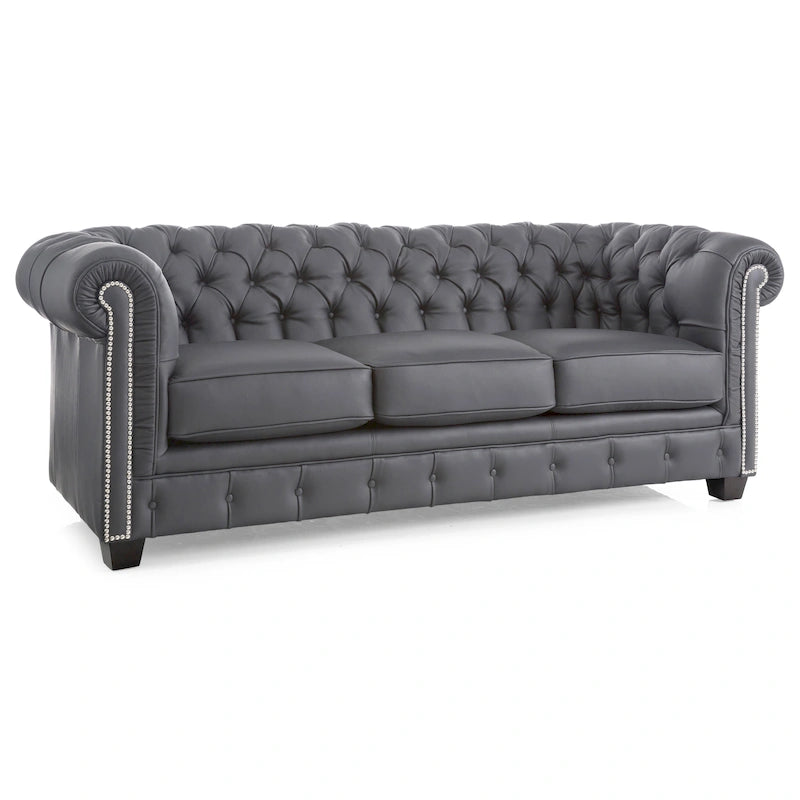 Canapé Chesterfield en cuir italien pleine fleur touffeté Hancock - 31 H x 86 L x 40 P