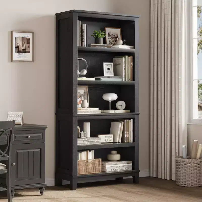 GustoWave 71 Grande bibliothèque avec étagères réglables 80 cm de large Étagère en bois à 5 niveaux Bibliothèques de style Ferme Bibliothèque Vintage