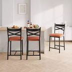 Lot de 4 tabourets de bar, chaises de bar rembourrées en PU, chaises d'îlot de cuisine avec dossier en X et repose-pieds en métal, chaises de comptoir noires