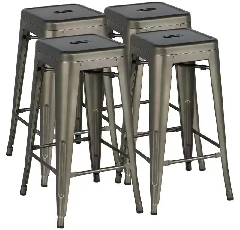 Yaheetech Lot de 4 Tabourets de Bar en Métal sans Dossier Hauteur Comptoir Chaises Empilables