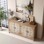 MAYEERTY Armoire d'appoint en bois de 152 cm avec 4 portes Marron et blanc antique Armoire de rangement moderne pour salon et chambre à coucher