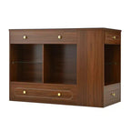 Îlot de placard avec 6 tiroirs, plateau vitré et étagères ouvertes