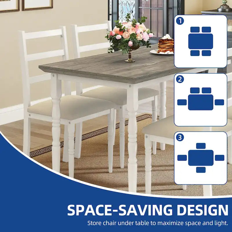Ensemble de salle à manger de ferme Moasis avec 4 chaises, table à manger rectangulaire, style colonne romaine pour la cuisine