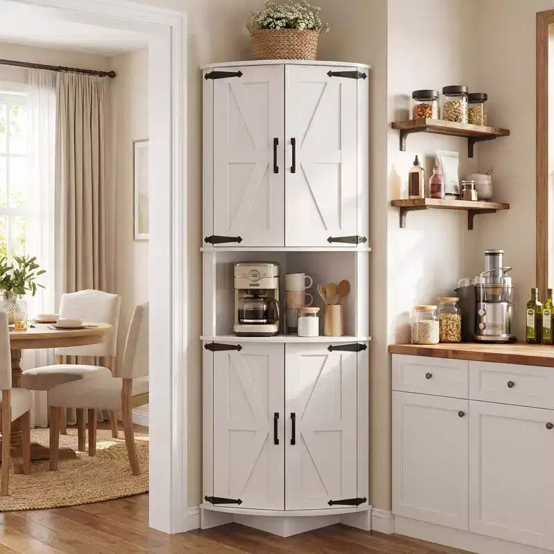 COZONY Meuble d'angle de ferme 65" avec portes et étagères réglables, Armoire de rangement d'angle haute pour cuisine et salon