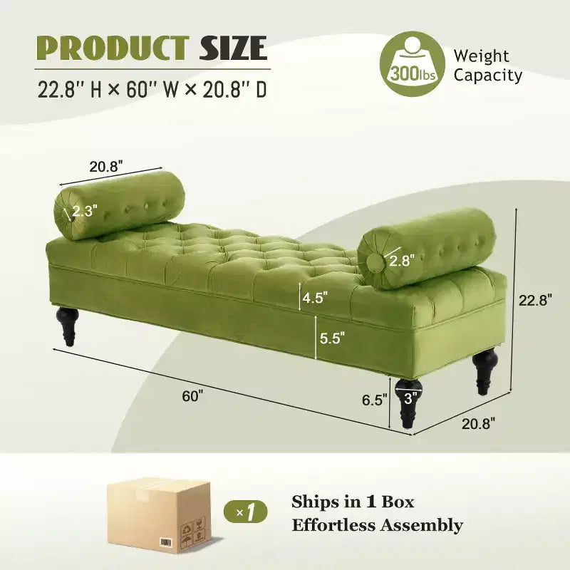 Banc de bout de lit moderne pour chambre à coucher, banc de fenêtre rembourré en velours avec 2 oreillers détachables pour salon ou entrée - Panipeachy