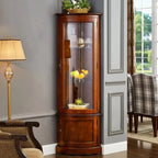 Meuble d'angle classique en bois d'hévéa marron avec porte vitrée