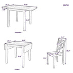 Ensemble de salle à manger 3 pièces avec table à rabats en bois et 2 chaises à dossier en X pour petits espaces