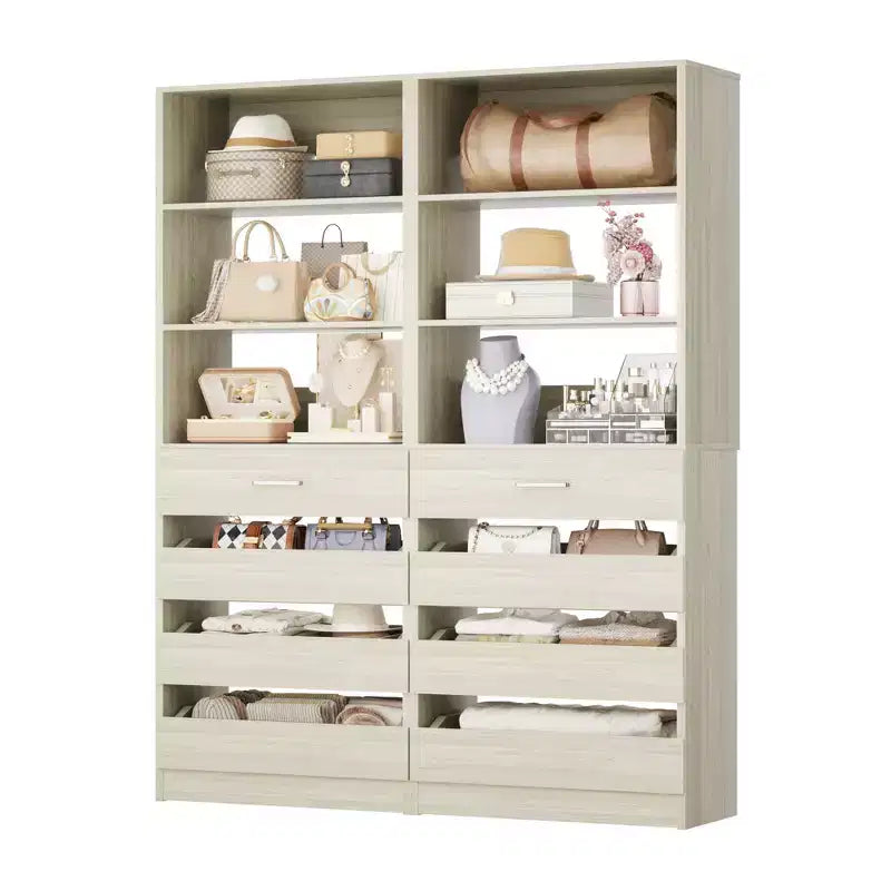 Système de rangement de placard avec tiroirs et étagères en bois