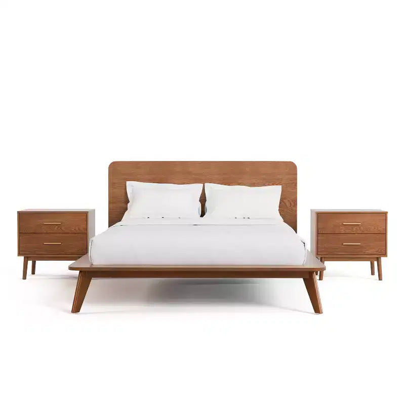 HOMES: Inside + Out Ensemble de chambre à coucher 3 pièces en bois de style Mid-Century Riverstone avec 2 tables de nuit Noyer