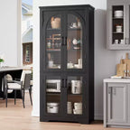 Meuble de rangement de cuisine de 178 cm, buffet moderne avec 4 portes vitrées cintrées et étagères réglables, pour cuisine, salon, salle à manger, salle de bain