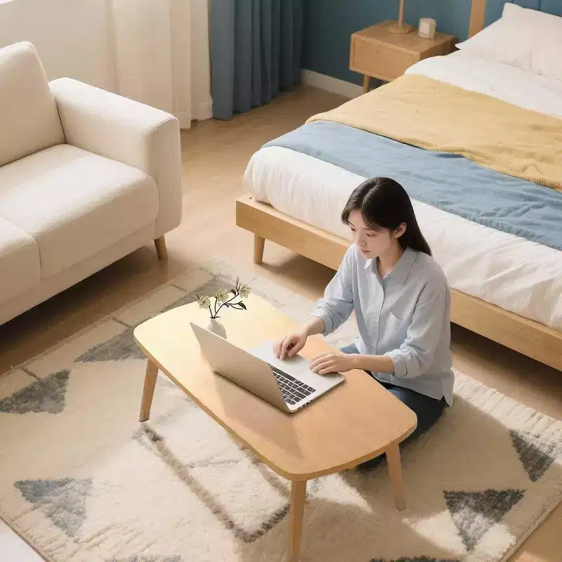 39,9 Table basse pliable en bois, Table d'appoint pliable pour petits espaces, Table d'étude basse pour s'asseoir au sol pour chambre à coucher, bureau, appartement
