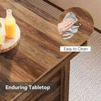 Lantine Table Îlot de Cuisine 140 cm avec Rangement, Table Îlot Fixe en Bois à 3 Niveaux, Table de Bar Moderne avec Étagère de Rangement pour Cuisine, Marron Rustique