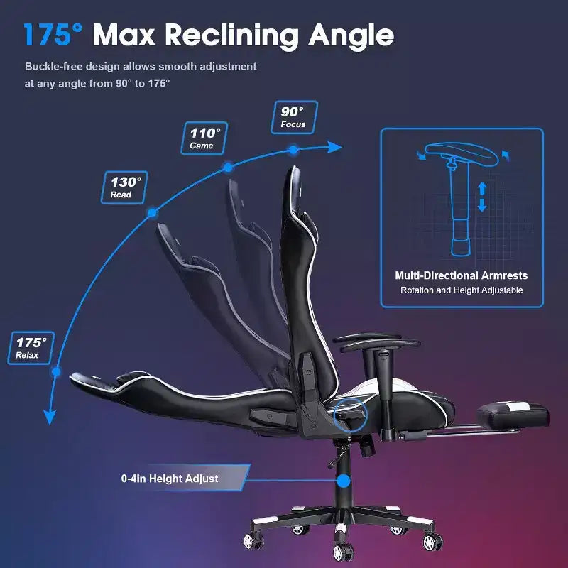Douxlife Fauteuil de Jeu Ergonomique Moderne avec Massage à 7 Points, Repose-Pieds et Accoudoirs Réglables Noir et Blanc