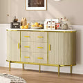 Buffet bas de ferme cannelé de 150 cm, meuble TV avec 6 tiroirs et 2 portes coulissantes, meuble de rangement polyvalent pour salon