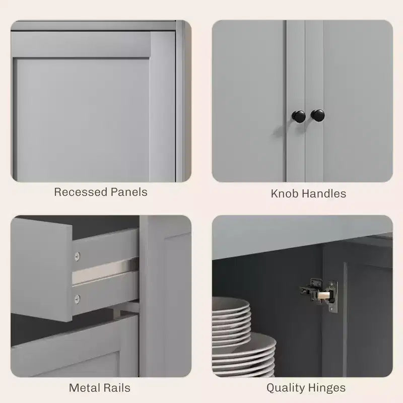 Buffet bas HOMCOM avec rangements, Meuble de cuisine moderne avec 4 portes, 2 tiroirs et 2 étagères réglables, Meuble de bar à café