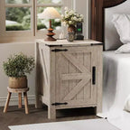Lot de 2 tables de chevet de ferme avec station de recharge, table de nuit rustique avec porte de grange et étagère réglable, petite table d'appoint pour chambre et salon.