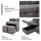 Sectionnel réversible en L de 104,5 po avec chaise longue de rangement et 2 poufs – Canapé-lit convertible 3 places pour salon
