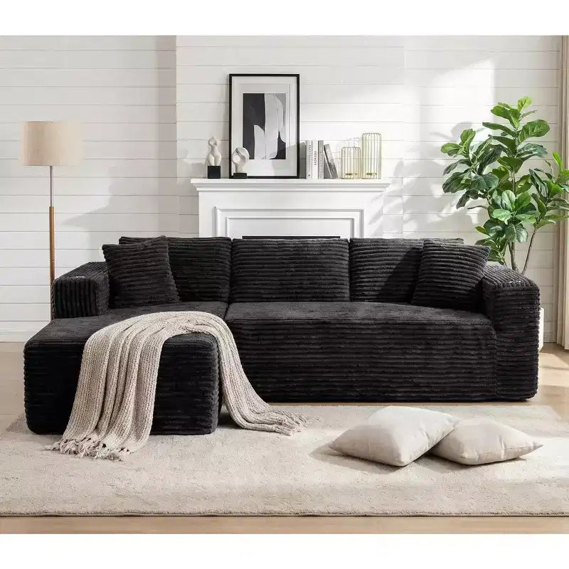Celebalcony Canapé modulaire sans os 103, chaise longue en forme de L avec 2 porte-gobelets, canapés nuages moelleux en velours côtelé pour salon, aucun assemblage requis