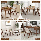 Gymax Ensemble de 4 chaises de salle à manger Chaise de cuisine pliante avec pieds en bois d'hévéa