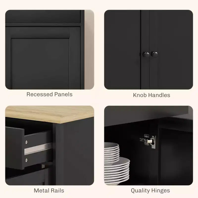 Buffet bas HOMCOM avec rangements, Meuble de cuisine moderne avec 4 portes, 2 tiroirs et 2 étagères réglables, Meuble de bar à café