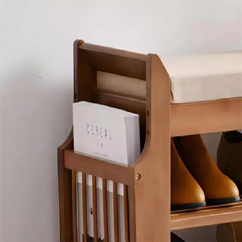 Banc à chaussures en bambou ELECWISH 31,5 avec rangement - Étagère à chaussures à 2 niveaux, tiroir caché et organisateur latéral, marron