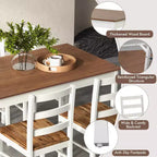 Costway Ensemble repas 5 pièces Bois massif Mobilier de cuisine avec table rectangulaire et 4 chaises Naturel/Café/Gris
