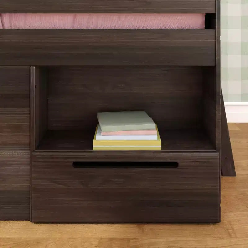 Lit mezzanine bas Max & Lily Modern Farmhouse avec tiroir de rangement, lit en bois massif pour enfants