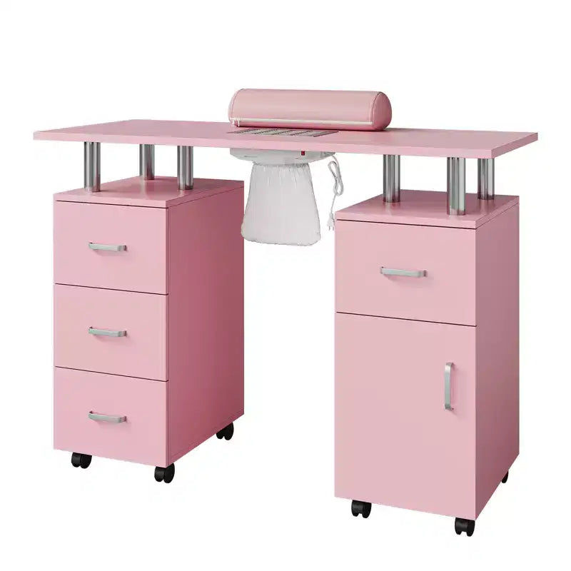 Table de manucure avec collecteur de poussière, roulettes verrouillables, repose-poignet et rangement pour la maison, les prothésistes ongulaires et les salons de beauté