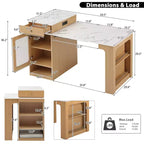 Îlot de cuisine de 59,5 po avec table à manger extensible, rangement double face et prise électrique, naturel