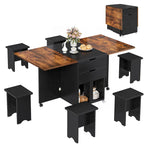 Ensemble de salle à manger pliant Moasis 5 ou 7 pièces avec table à rabats et tabourets de rangement, pour jusqu'à 6 personnes