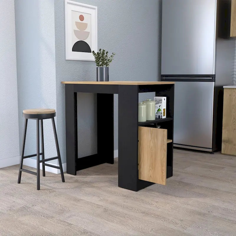 FM MOBILIER Îlot de cuisine Arial en mélaminé, noir/chêne naturel