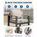Salon de jardin en aluminium, canapé d'extérieur modulable avec 5 coussins épais, 4 accoudoirs et table basse pour jardin, terrasse, arrière-cour