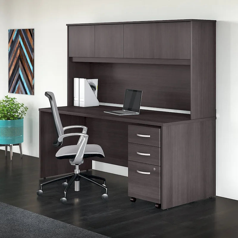 Bureau de 72 po avec huche et caisson mobile à 3 tiroirs