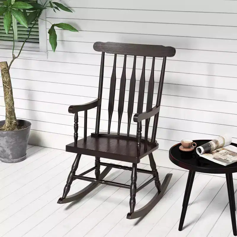 Costway Lot de 2 chaises à bascule en bois, finition brillante, blanc/café
