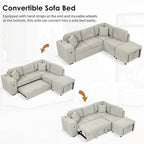 Canapé d'angle 4 places avec lit gigogne, pouf, ports USB et tablette rabattable